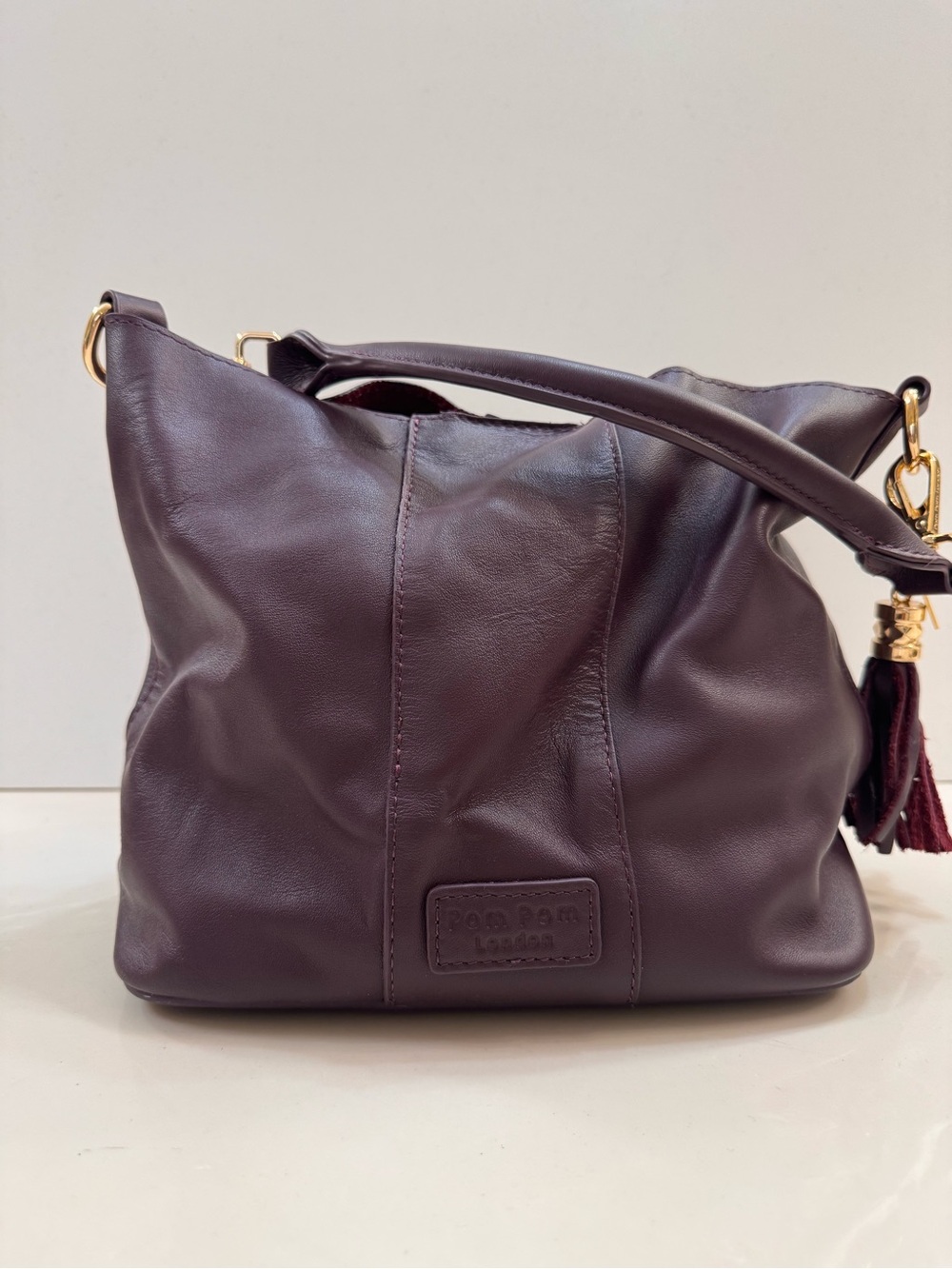 Pom Pom London - Lambeth Leather Shoulder Bag in Plum